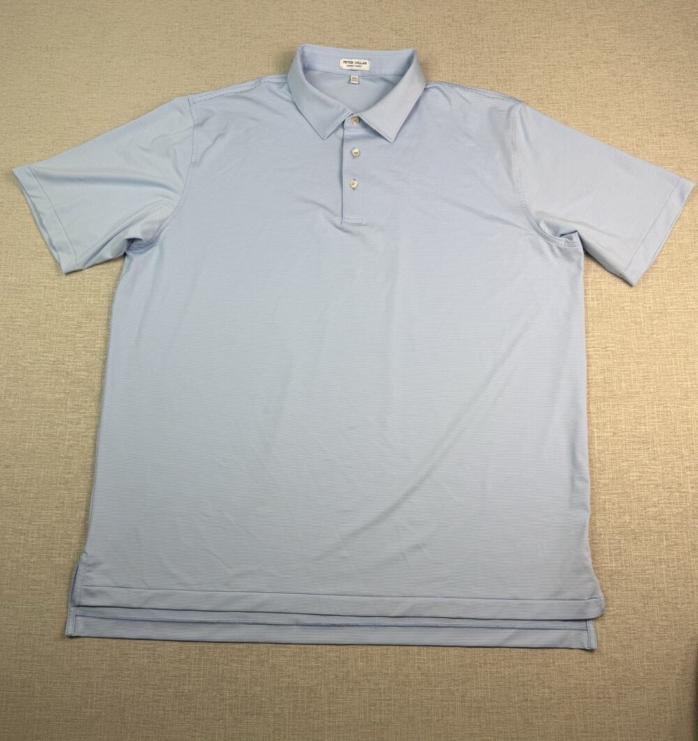 Peter Millar Summer Comfort Polo Men’s XXL Blue White Stripe Stretch Golf Shirt